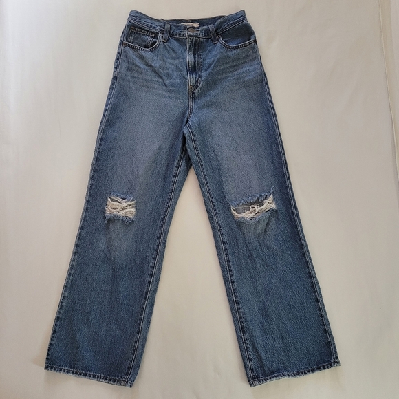 Levi's Women's‎ High Waisted Straight Distressed Denim Blue Jeans Size 28 - Picture 1 of 13